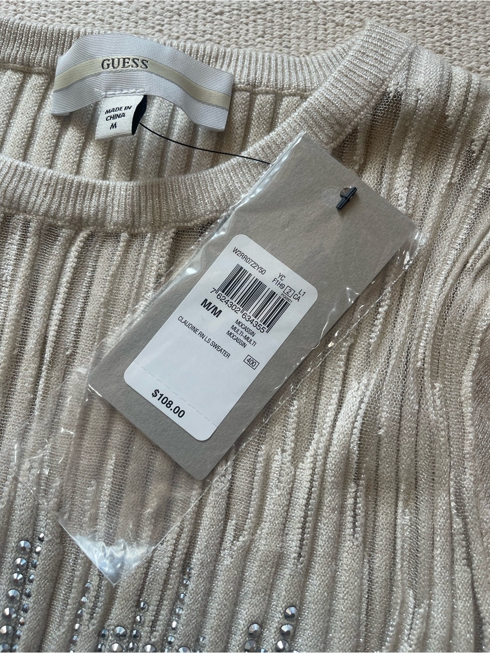 GUESS Claudine Metallic Rib Rhinestone Sweater M NWT - Picture 5 of 9